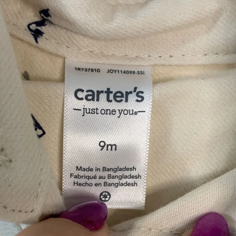 Carter's Cream and Navy wolves Onesie set- 9months
